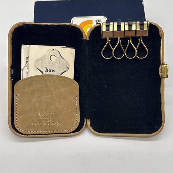 Vintage Buxton Key-Tainer Holder Organizer Case Valencia Calf Brown Leather NOS - Picture 3 of 6